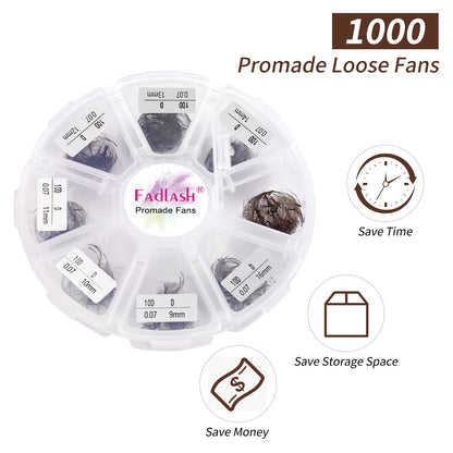 FADLASH Colored Lash Extensions 10D Premade Fans – 1000pcs Brown Mix (7D-16mm)