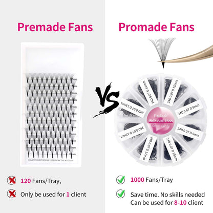 FADLASH 1000 Fans Premade Volume Extensions – 24D D Curl, Thin Base, Premium Premade Fans