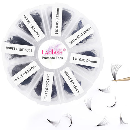 FADLASH Lash Extension Premade Fans 1000pcs – D Curl 14D-0-05D, 9-16mm Mixed Pack