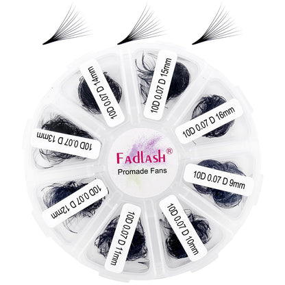 FADLASH Premade Fans Lash Extensions – 1000pcs Volume Fans, D Curl, 9–16mm (10D–20D)