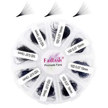 FADLASH Premade Fans Eyelash Extensions 1000-Pack | 10D-0.07C, 13-16mm