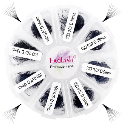 FADLASH Premade Fans Lash Extensions – 1000pcs Volume Fans, D Curl, 9–16mm (10D–20D)