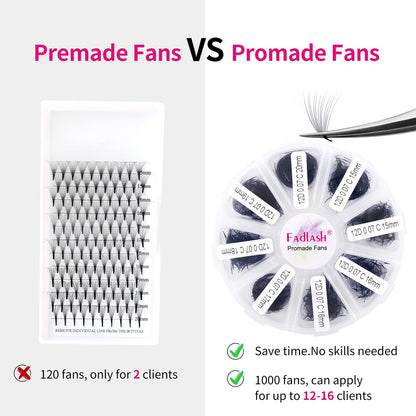 FADLASH Premade Fans Eyelash Extensions – 1000pcs, 12D-0.07C, 15-20mm