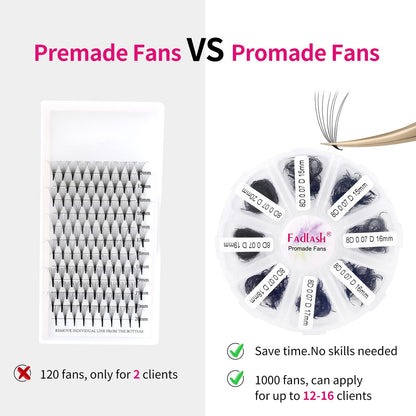 FADLASH Premade Fans Eyelash Extensions - 1000pcs, 8D-0.07C, 15-20mm | Easy, Budget-Friendly