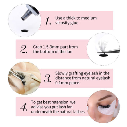 FADLASH Premade Fans Eyelash Extensions – 1000pcs, 12D-0.07C, 15-20mm