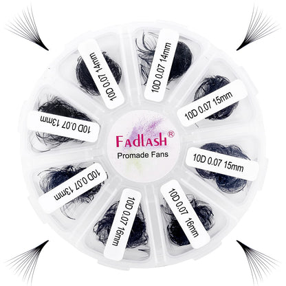 FADLASH Premade Fans Eyelash Extensions 1000-Pack | 10D-0.07C, 13-16mm