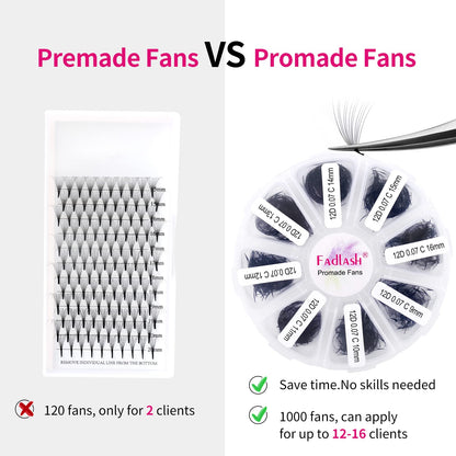 FADLASH Volume Lash Extensions – Premade Fans 1000pcs | 5D-16D, 9–20mm Mixed Tray