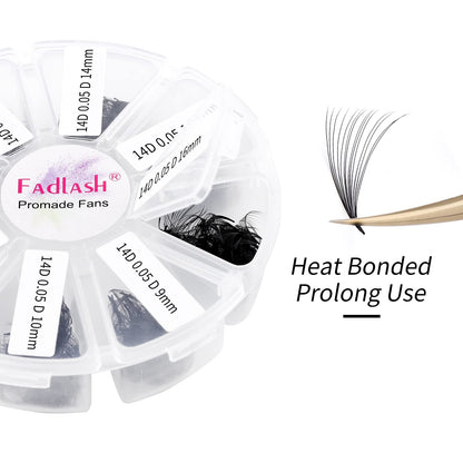 FADLASH Lash Extension Premade Fans 1000pcs – D Curl 14D-0-05D, 9-16mm Mixed Pack