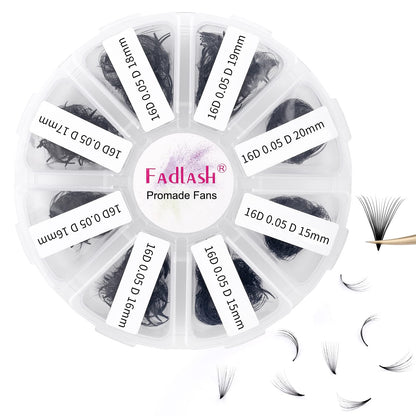 FADLASH 1000pcs Premade Lash Fans – 16D-0.05D, 15-20mm