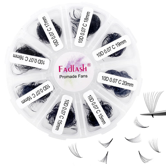 FADLASH Premade Lash Fans Mixed Tray – 1000 Loose Fans, 10D-0.07C, 15-20mm