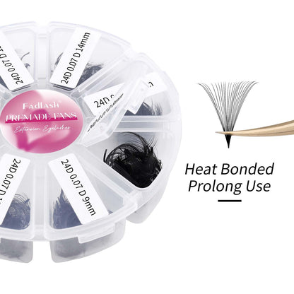 FADLASH 1000 Fans Premade Volume Extensions – 24D D Curl, Thin Base, Premium Premade Fans