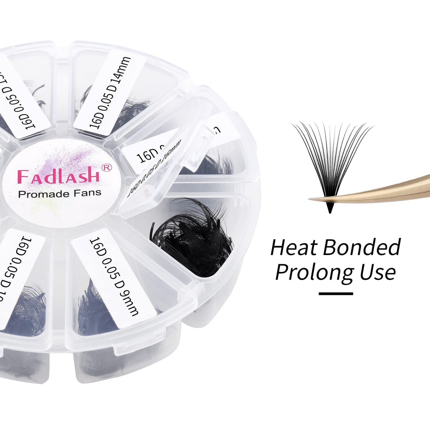 FADLASH Premade Fans 1000ct Mix – D Curl Promades, 16D-0.05D, 9-16mm