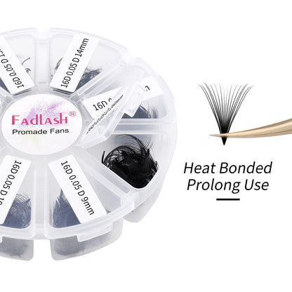 FADLASH Premade Fans 1000ct Mix – D Curl Promades, 16D-0.05D, 9-16mm