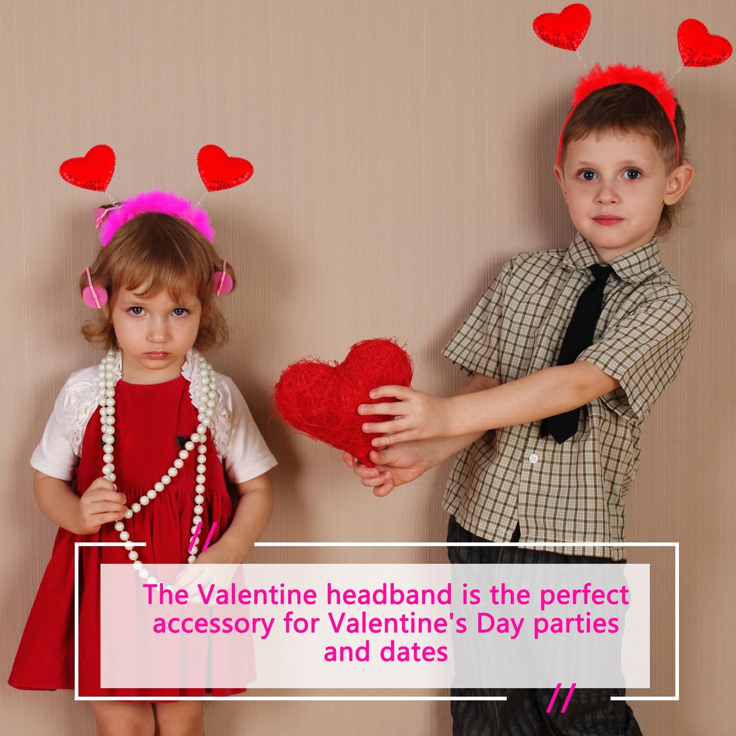 Fahacop 8 Pack Valentine's Headbands – Feather Heart, Sequin Antenna Hair Accessories