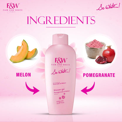 FAIR & WHITE So White Refreshing Brightening Body Wash – 1000ml | Melon & Pomegranate Extracts
