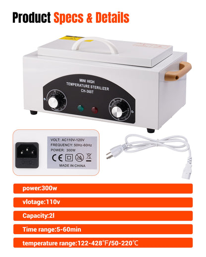 FAITIO High-Temp Cleaning & Care Box for Metal Tools, 1.5L, 110V, 300W | Nail Salon & Barber Equipment