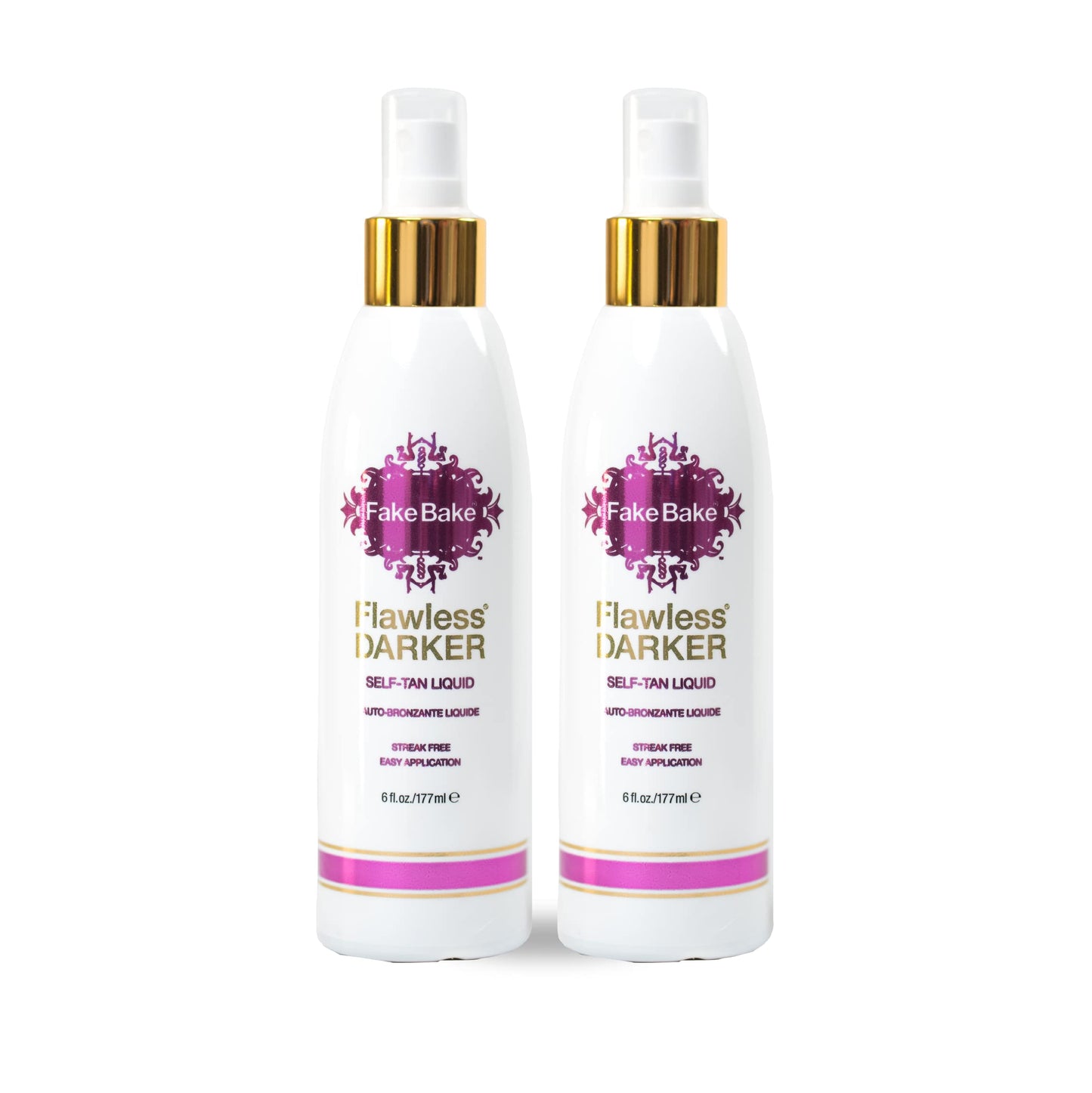 Fake Bake Self Tanning Liquid Flawless Darker – Fast-Drying, Streak-Free Tan (6 fl oz x2)