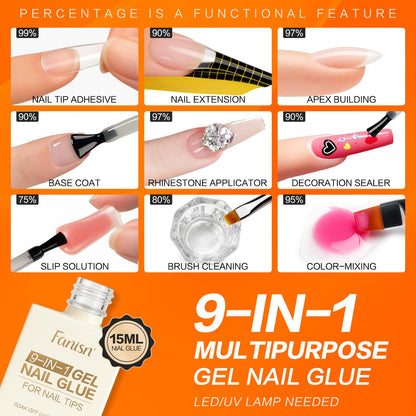 Fanisn 9-in-1 Gel Nail Glue Kit with Dehydrator – Fast, Acid-Free Nail Prep for Salon & DIY