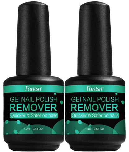 Fanisn Gel Nail Polish Remover 2x15ml – No Foil No Soak, Acetone-Free, 3-5 Min Express Removal