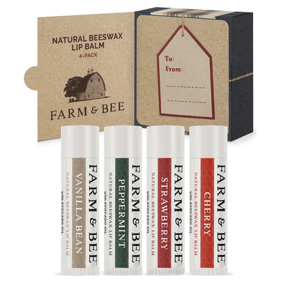 Farm & Bee Natural Lip Balm – 4 Pack Organic Moisturizing Lip Care