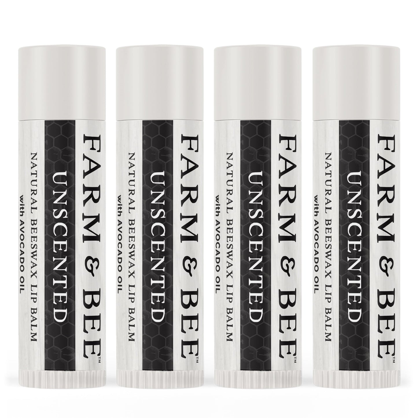 Farm & Bee Natural Lip Balm – Organic Beeswax-Based, Unscented (Pack of 4)
