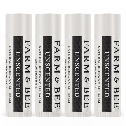 Farm & Bee Natural Lip Balm – Organic Beeswax-Based, Unscented (Pack of 4)