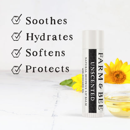 Farm & Bee Natural Lip Balm – Organic Beeswax-Based, Unscented (Pack of 4)