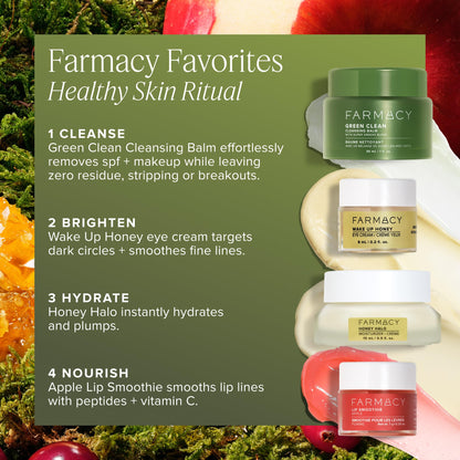 Farmacy Favorites Travel-Size Skincare Set | Green Clean Balm, Wake Up Honey Eye Cream, Honey Halo Moisturizer & Lip Smoothie