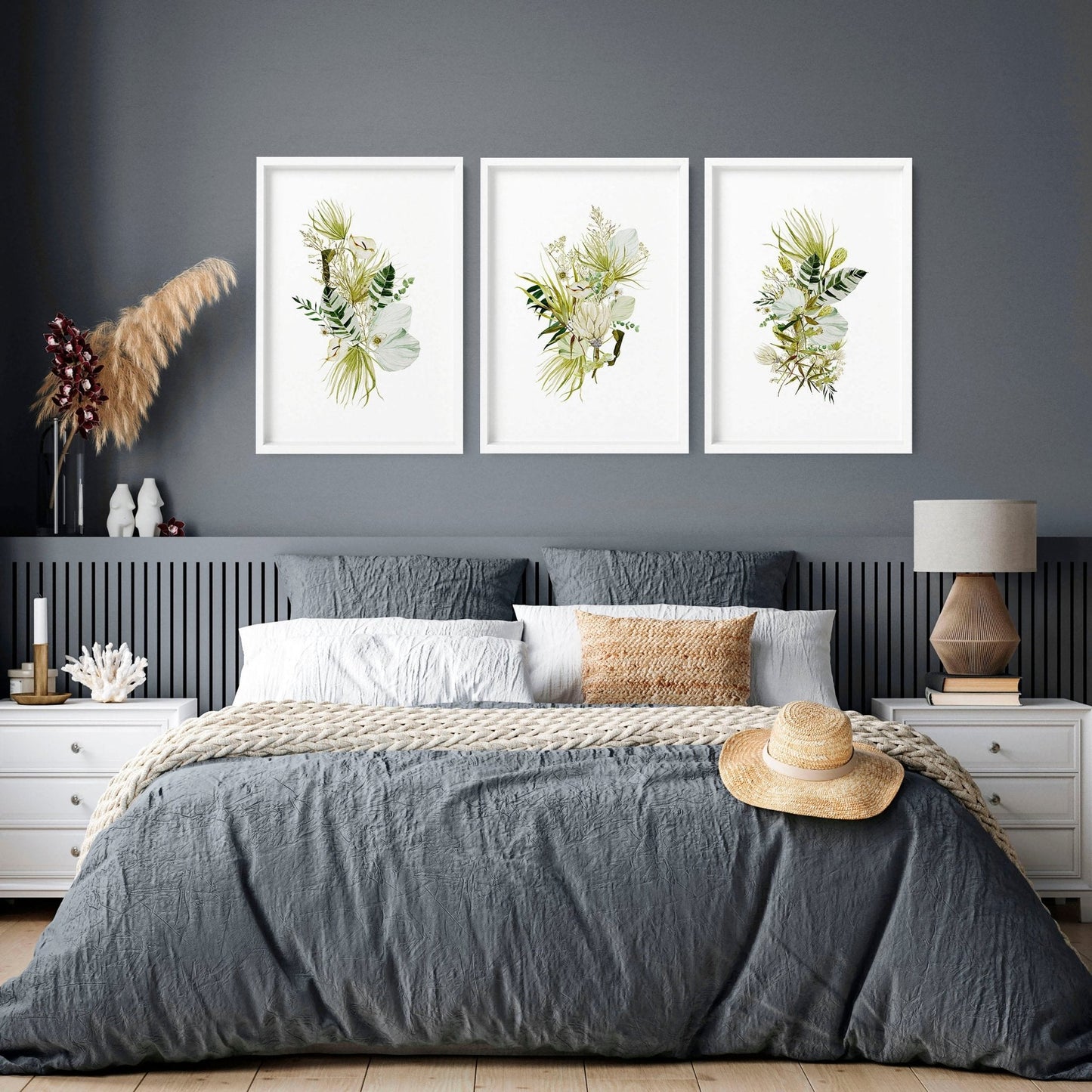Framed Wall Art for Bedroom – Set of 3 Botanical Prints