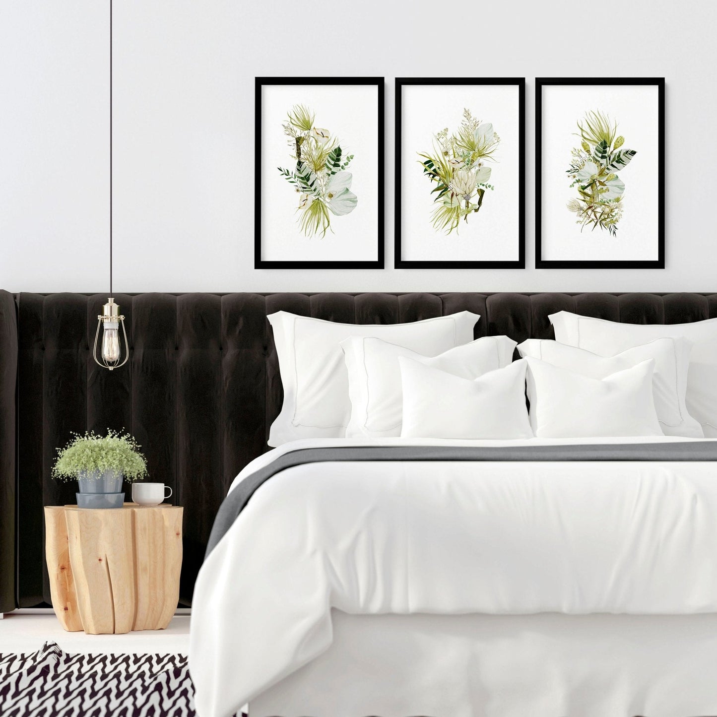 Framed Wall Art for Bedroom – Set of 3 Botanical Prints