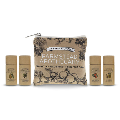 Farmstead Apothecary Lip Balm Gift Set – 4x 0.2 oz with Reusable Pouch