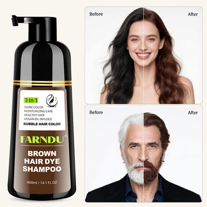 Farndu Brown Hair Dye Shampoo – 3-in-1 Color & Gray Coverage