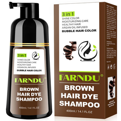 Farndu Brown Hair Dye Shampoo – 3-in-1 Color & Gray Coverage