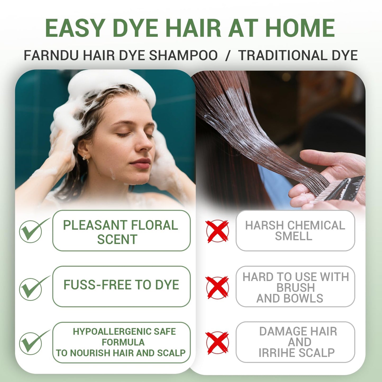 Farndu Brown Hair Dye Shampoo – 100% Gray Coverage, Natural Herbal Formula