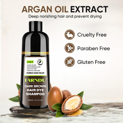 Farndu Dark Brown Hair Dye Shampoo – 3-in-1 Grey Coverage, Natural Ingredients