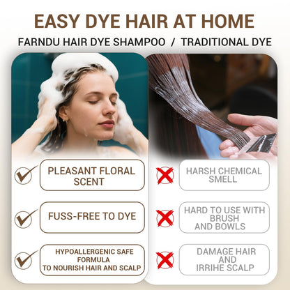 Farndu Dark Brown Hair Dye Shampoo – 3-in-1 Grey Coverage, Natural Ingredients
