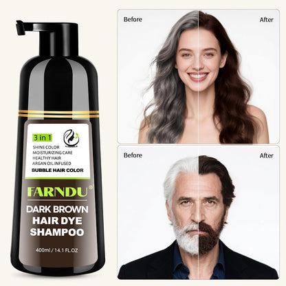 Farndu Dark Brown Hair Dye Shampoo 3-in-1 – 15 Min Gray Coverage, Herbal Semi-Permanent Color