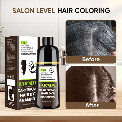 Farndu Dark Brown Hair Dye Shampoo – 3-in-1 Grey Coverage, Natural Ingredients