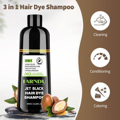 Farndu Jet Black Hair Dye Shampoo – Ammonia-free, PPD-free, 100% Gray Coverage