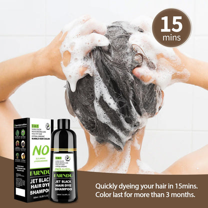 Farndu Jet Black Hair Dye Shampoo – Ammonia-free, PPD-free, 100% Gray Coverage