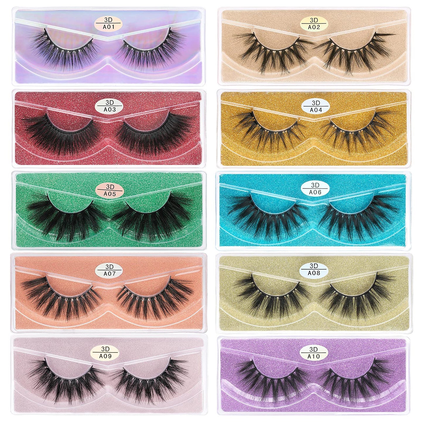 FARRED Wholesale False Lashes – 10 Styles, 10 Pairs, Medium Length Vegan Lashes, Bulk