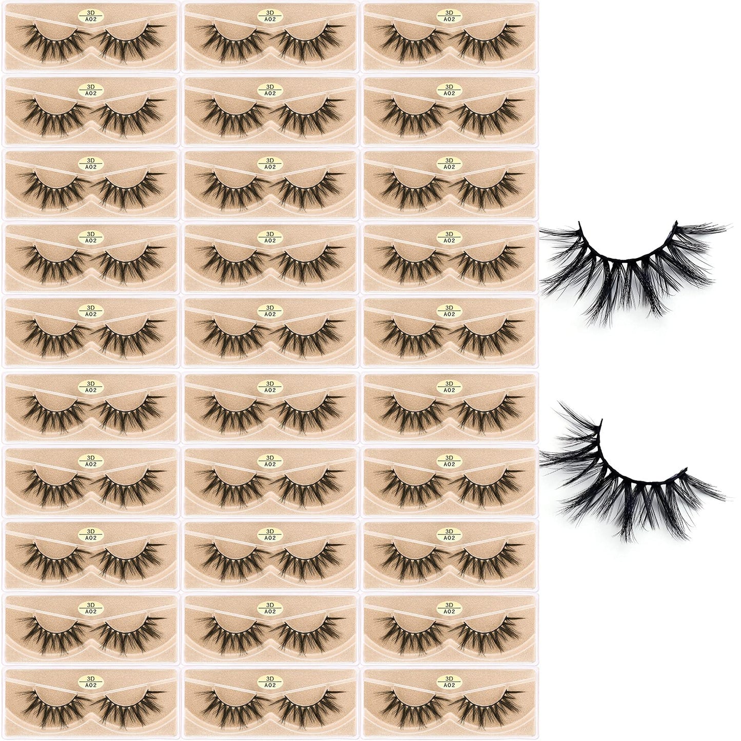 FARRED 3D A02 Faux Mink Lashes – 30 Pairs, Medium Length, Fluffy Volume, Vegan Bulk Lashes