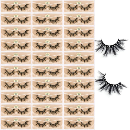FARRED 3D A02 Faux Mink Lashes – 30 Pairs, Medium Length, Fluffy Volume, Vegan Bulk Lashes