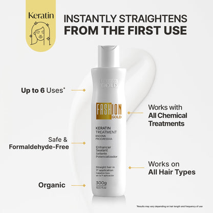 Fashion Gold Keratin Hair Treatment - 6 Uses per Bottle (Formaldehyde-Free)