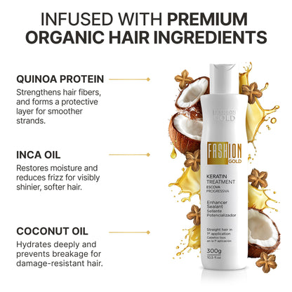 Fashion Gold Keratin Hair Treatment - 6 Uses per Bottle (Formaldehyde-Free)