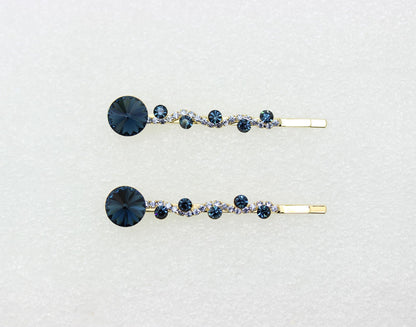 Faship Navy Blue Rhinestone Crystal Floral Hair Clips – Premium 2-Pack