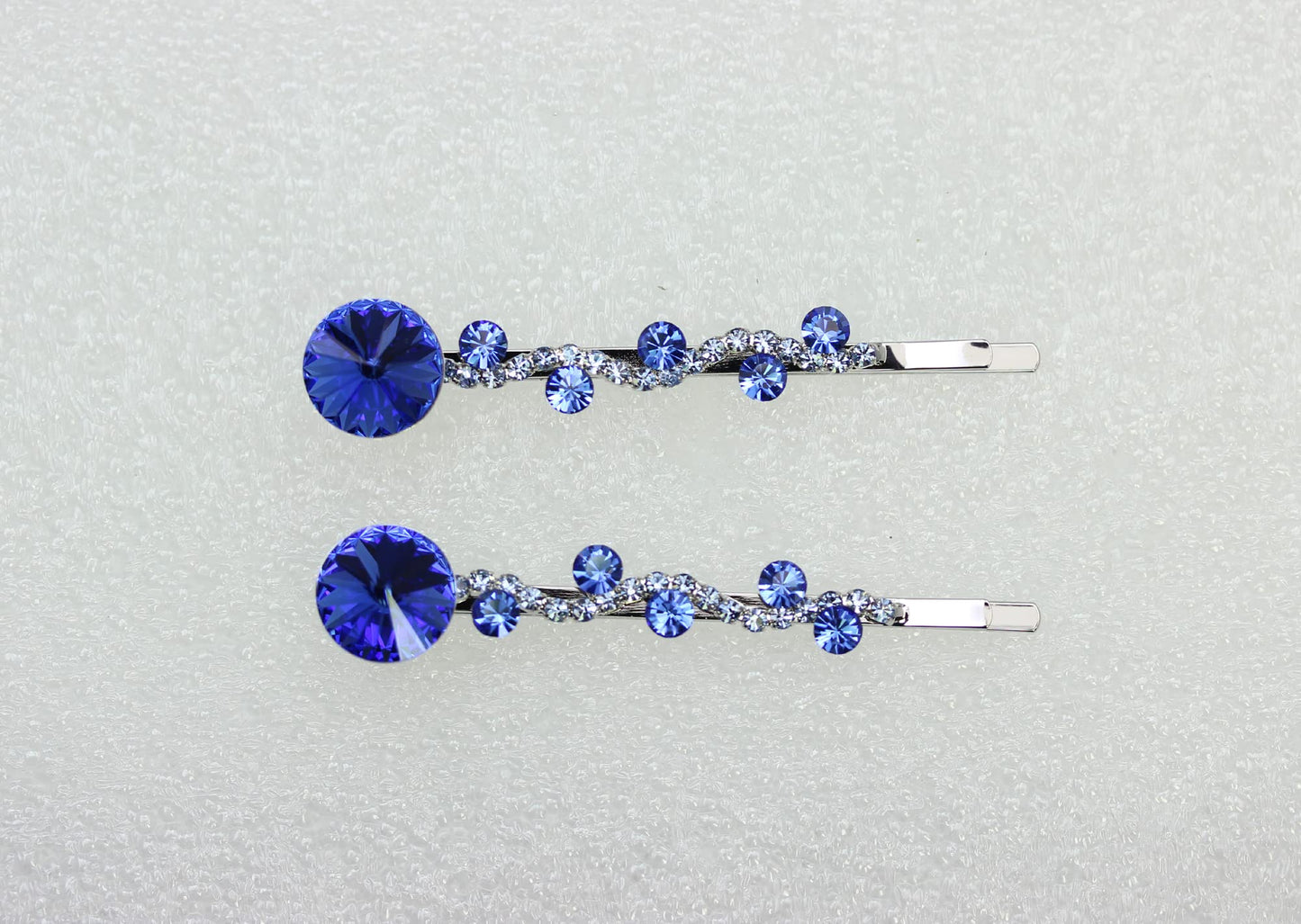 Faship Blue Premium Rhinestone Floral Hair Clips – Set of 2