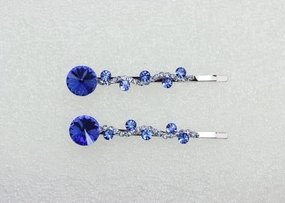 Faship Blue Premium Rhinestone Floral Hair Clips – Set of 2