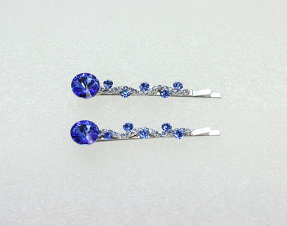 Faship Blue Premium Rhinestone Floral Hair Clips – Set of 2
