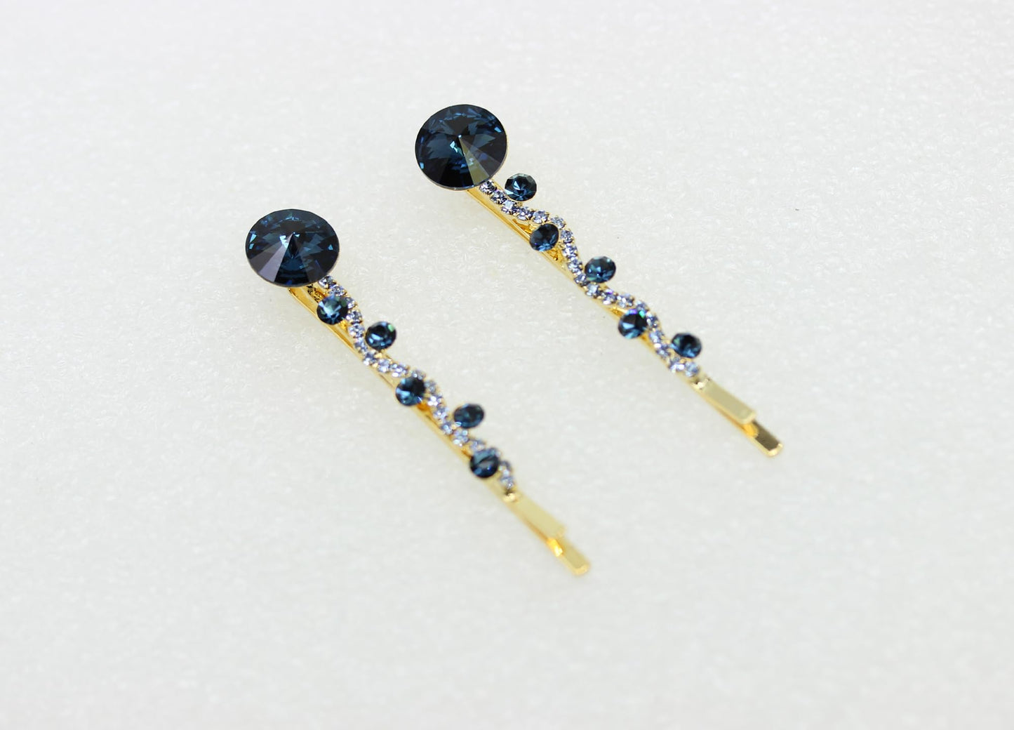 Faship Navy Blue Rhinestone Crystal Floral Hair Clips – Premium 2-Pack